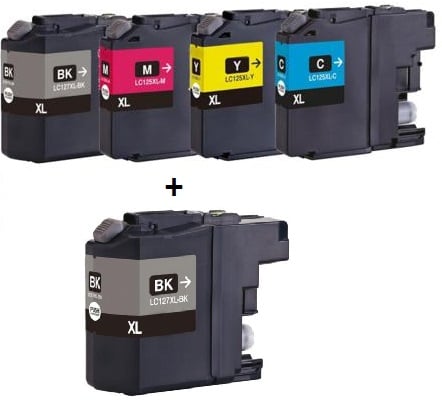
	Brother LC127XL/LC125XL Compatible Inks full Set of 4 + EXTRA BLACK (2 x Black,1 x Cyan,Magenta,Yellow)
